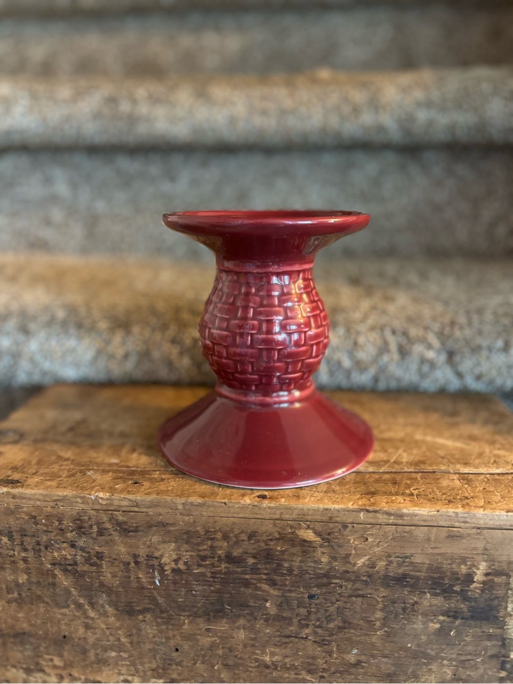 Longaberger Red Ceramic Woven-Texture Candle Holder